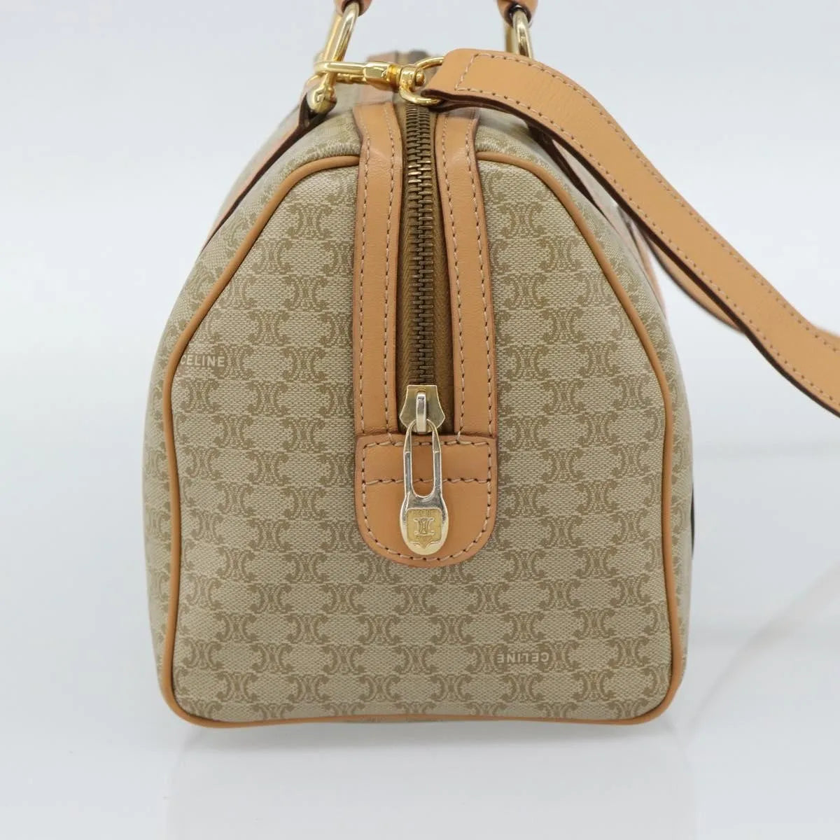 Celine Vintage Macadam Boston Canvas, Beige, Canvas, Handbag