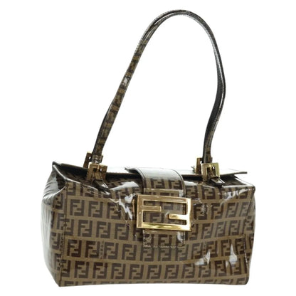 Fendi Mamma Baguette Zucca patent leather, Brown, Canvas, Shoulder Bag