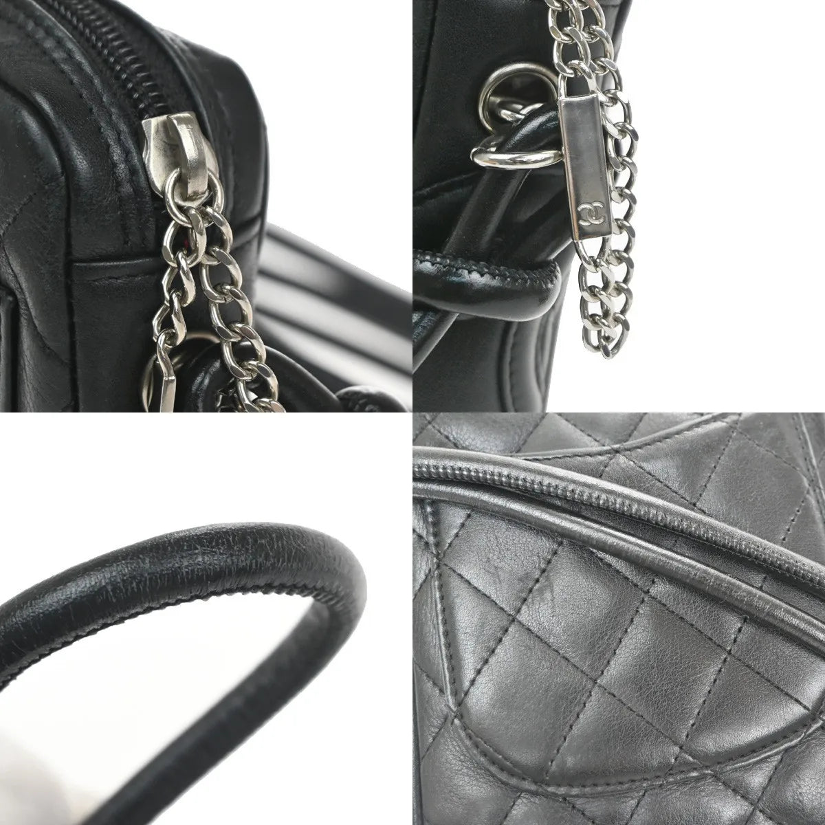 Chanel Cambon Pochette Quilted Leather, Black, Leather, Shoulder Bag