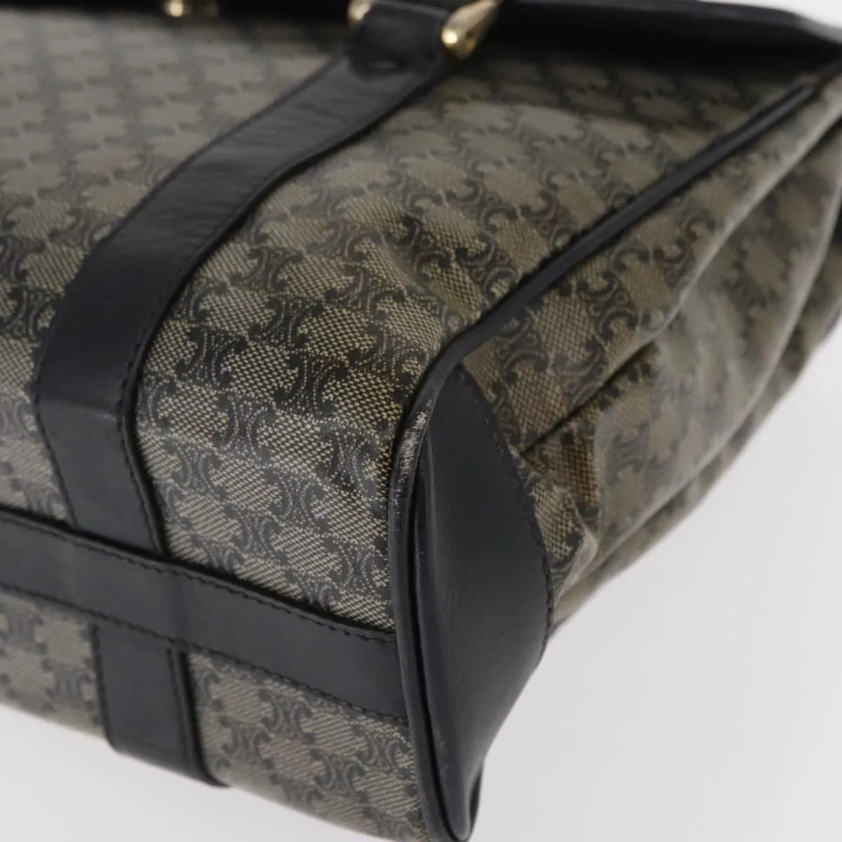 Celine Vintage Macadam Canvas and Leather, Black, Canvas, Shoulder Bag