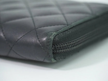 Chanel Cambon Zip Around Quilted Lambskin, Black, Leather, Wallet