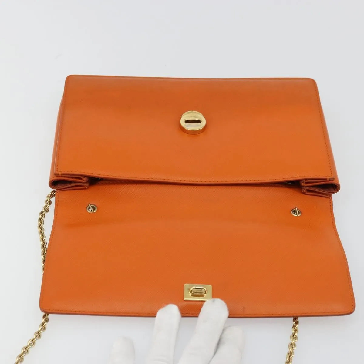 Salvatore Ferragamo Vara Bow Chain Clutch Leather, Orange, Leather, Shoulder Bag