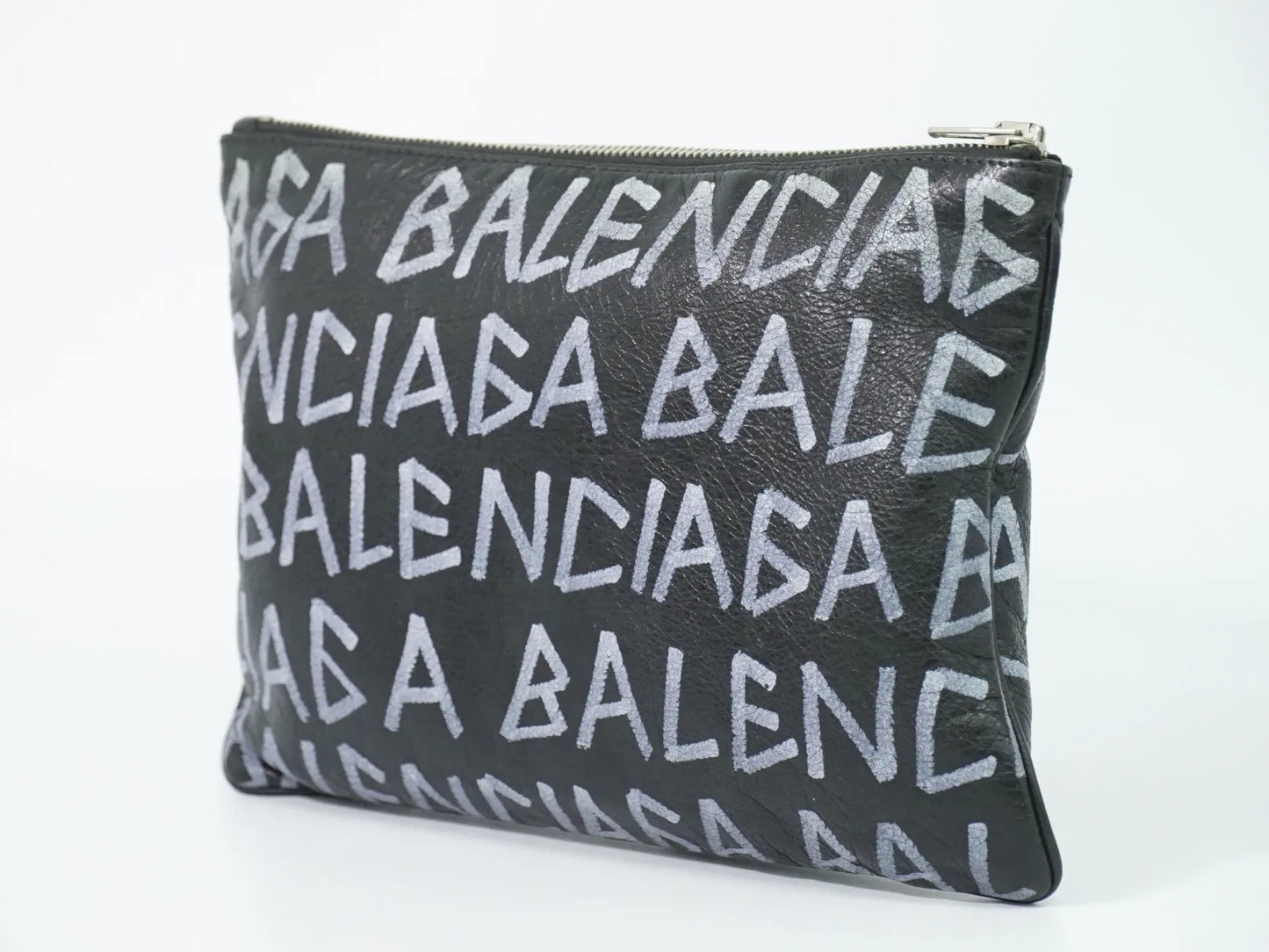 Balenciaga Graffiti Leather, Black, Leather, Clutch