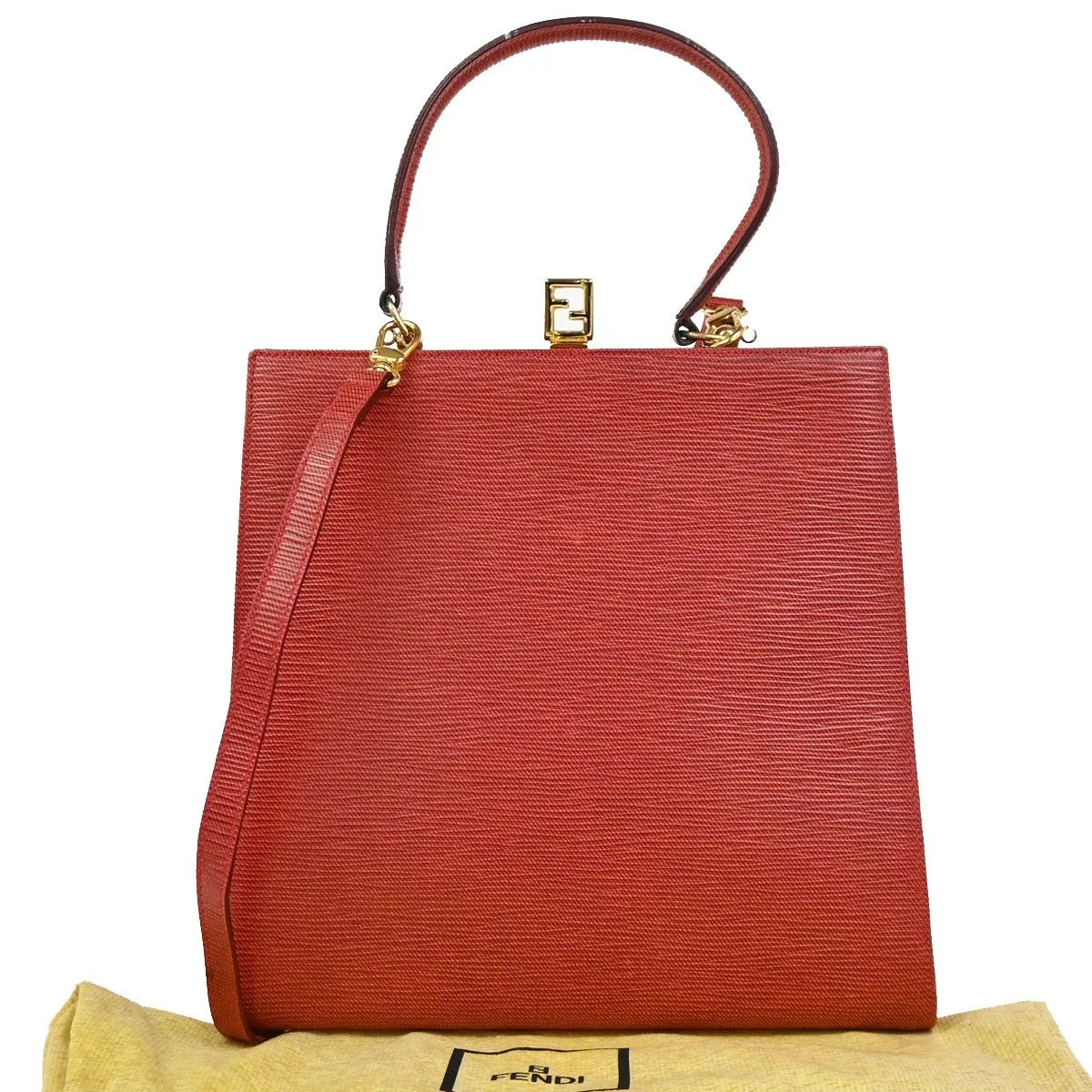Fendi Vintage Top Handle Leather, Red, Leather, Tote Bag