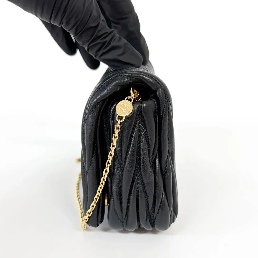 Miu Miu Nappa Matelassè Leather, Black, Leather, Handbag