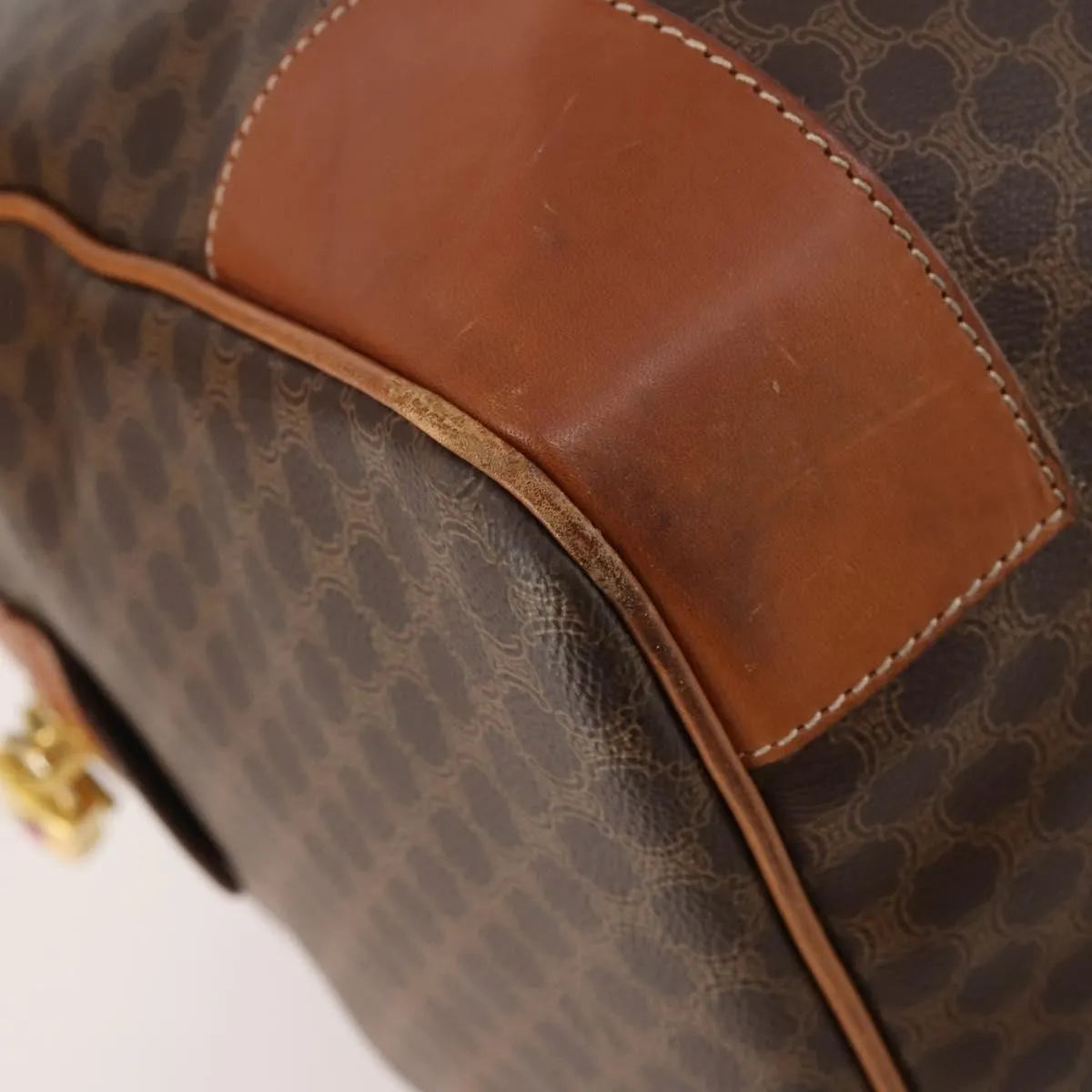 Celine Vintage Macadam Boston Canvas and Leather, Brown, PVC, Handbag