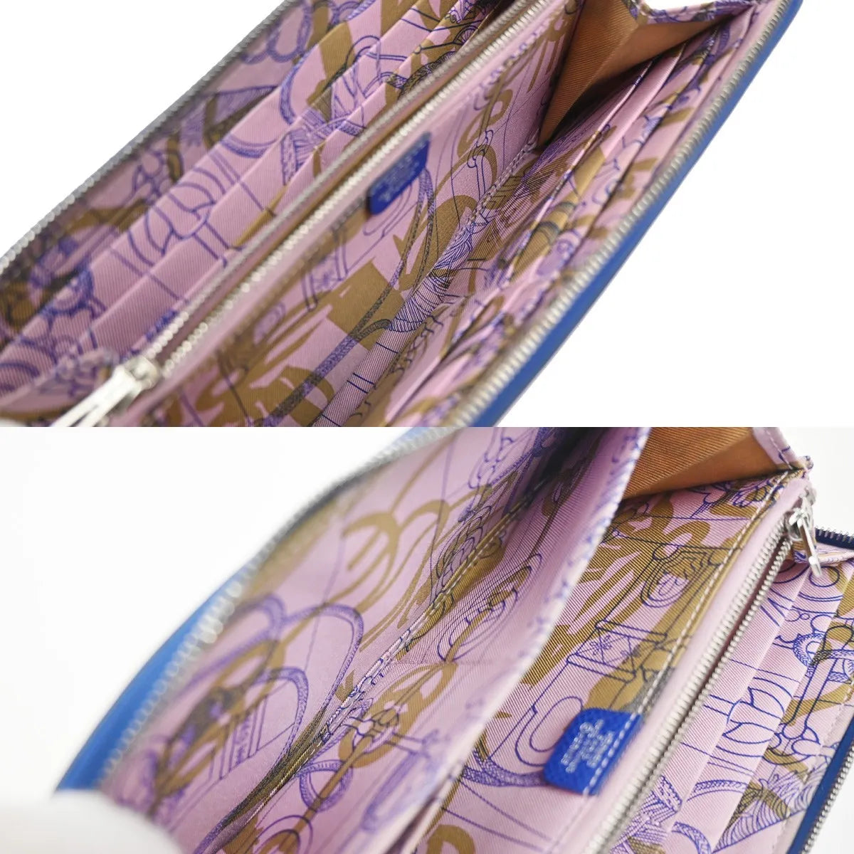 Hermes Azap Zip Around Silk'in Epsom, Blue, Leather, Wallet