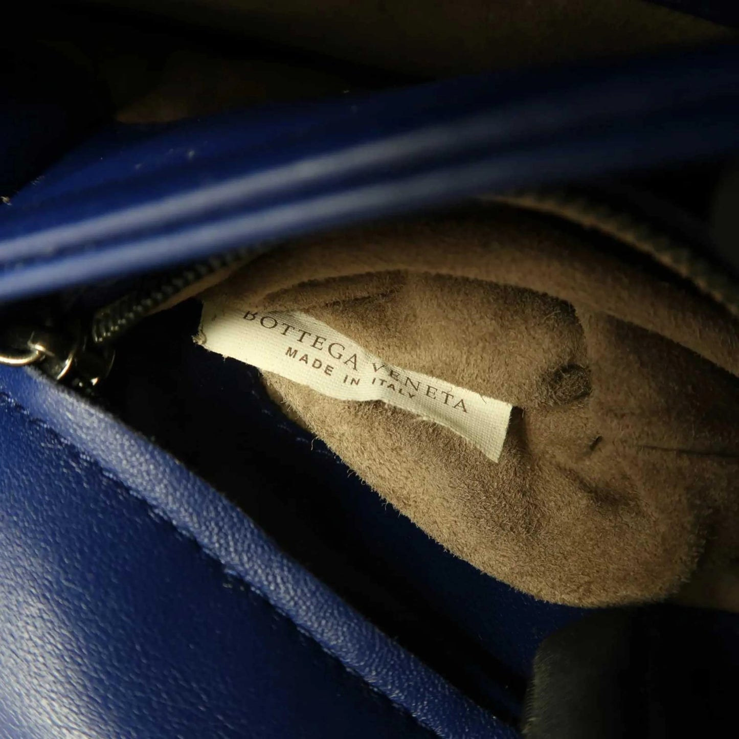 Bottega Veneta Olimpia Intrecciato Microstuds Lambskin, Blue, Leather, Handbag