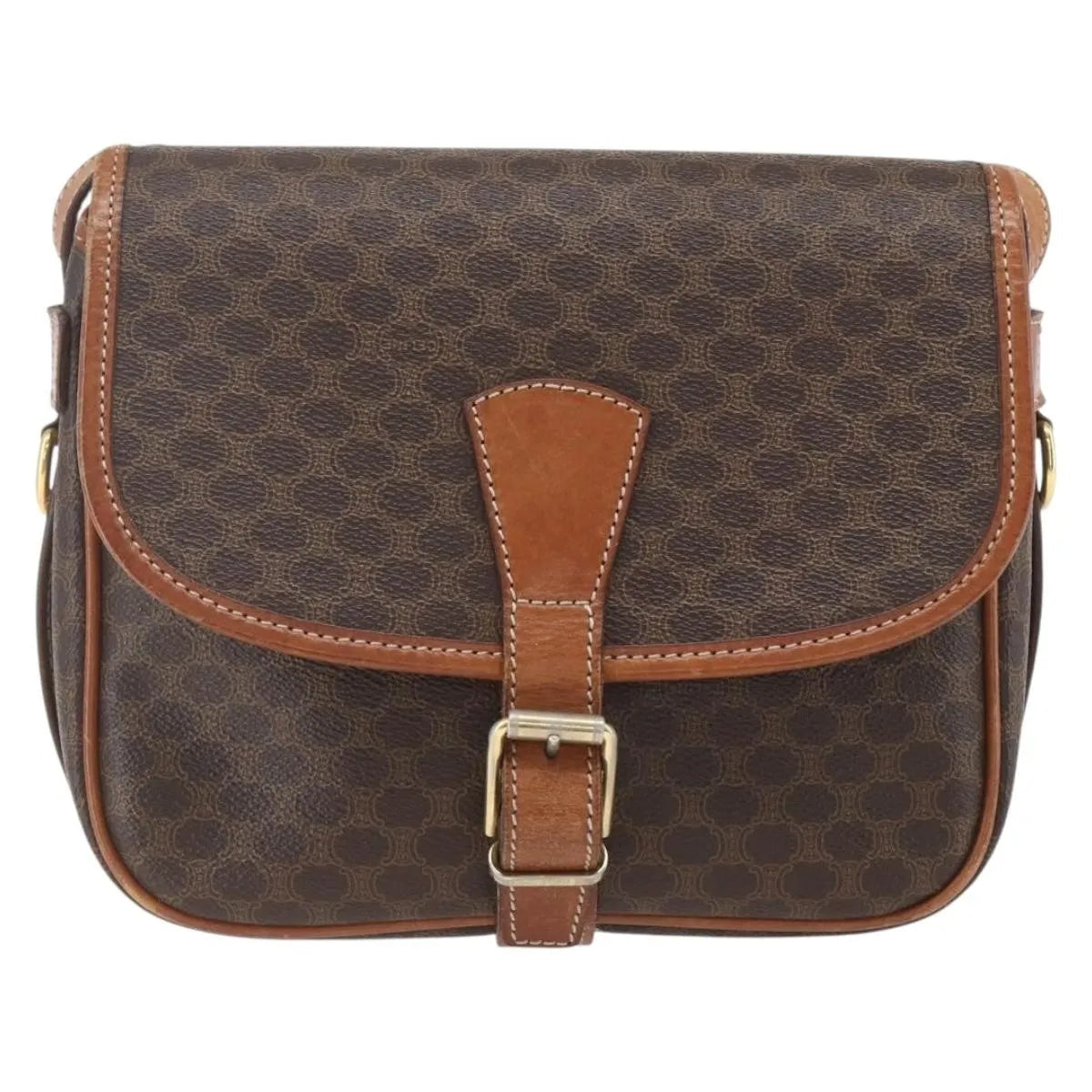 Celine Vintage Macadam Canvas and Leather, Brown, Canvas, Shoulder Bag