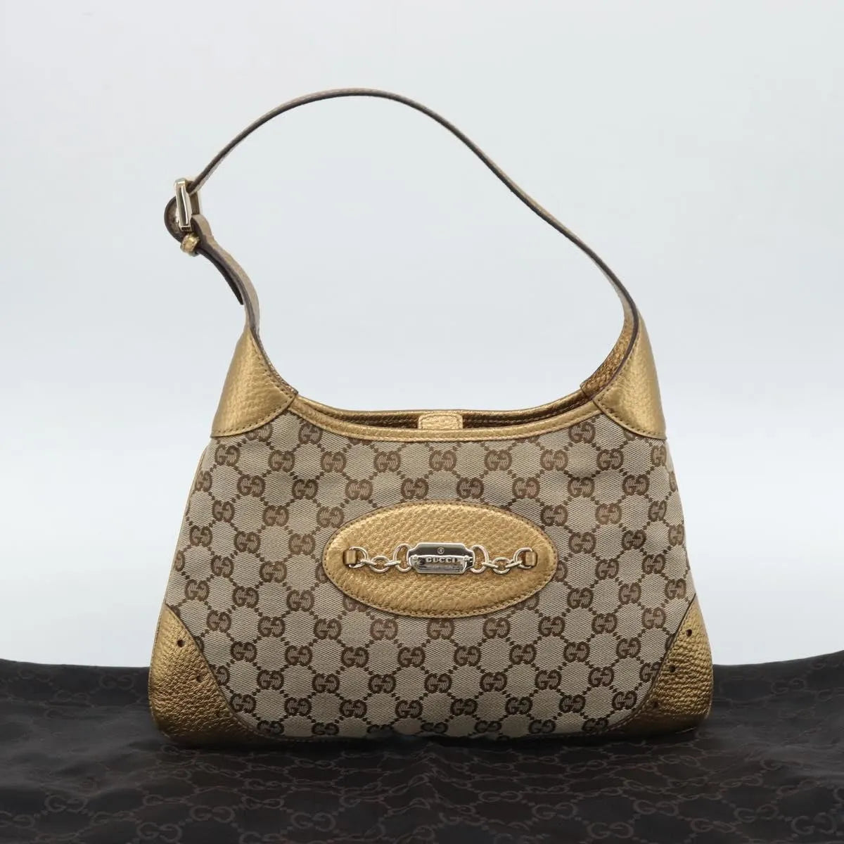 Gucci Vintage Jackie O Chain Hobo GG Canvas, Beige, Canvas, Handbag
