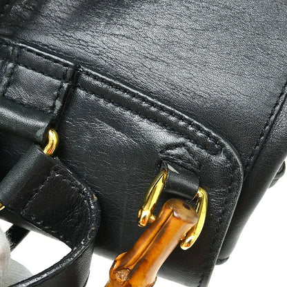 Gucci Vintage Bamboo Leather, Black, Leather, Backpack