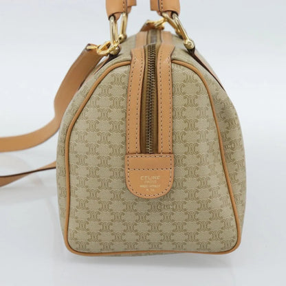 Celine Vintage Macadam Boston Canvas, Beige, Canvas, Handbag