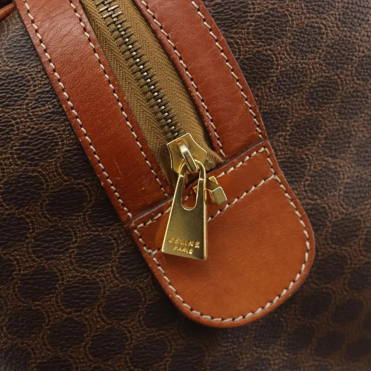 Celine Vintage Duffle Canvas and Leather, Brown, Canvas, Travel Bag