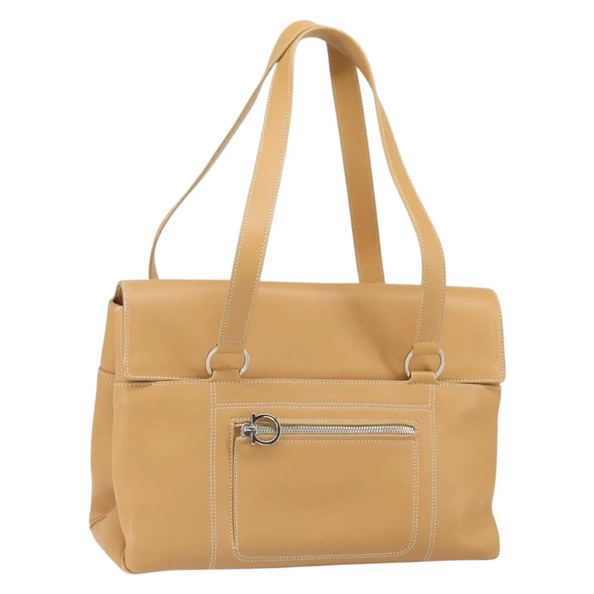 Salvatore Ferragamo Gancini Tote Leather, Beige, Leather, Tote Bag