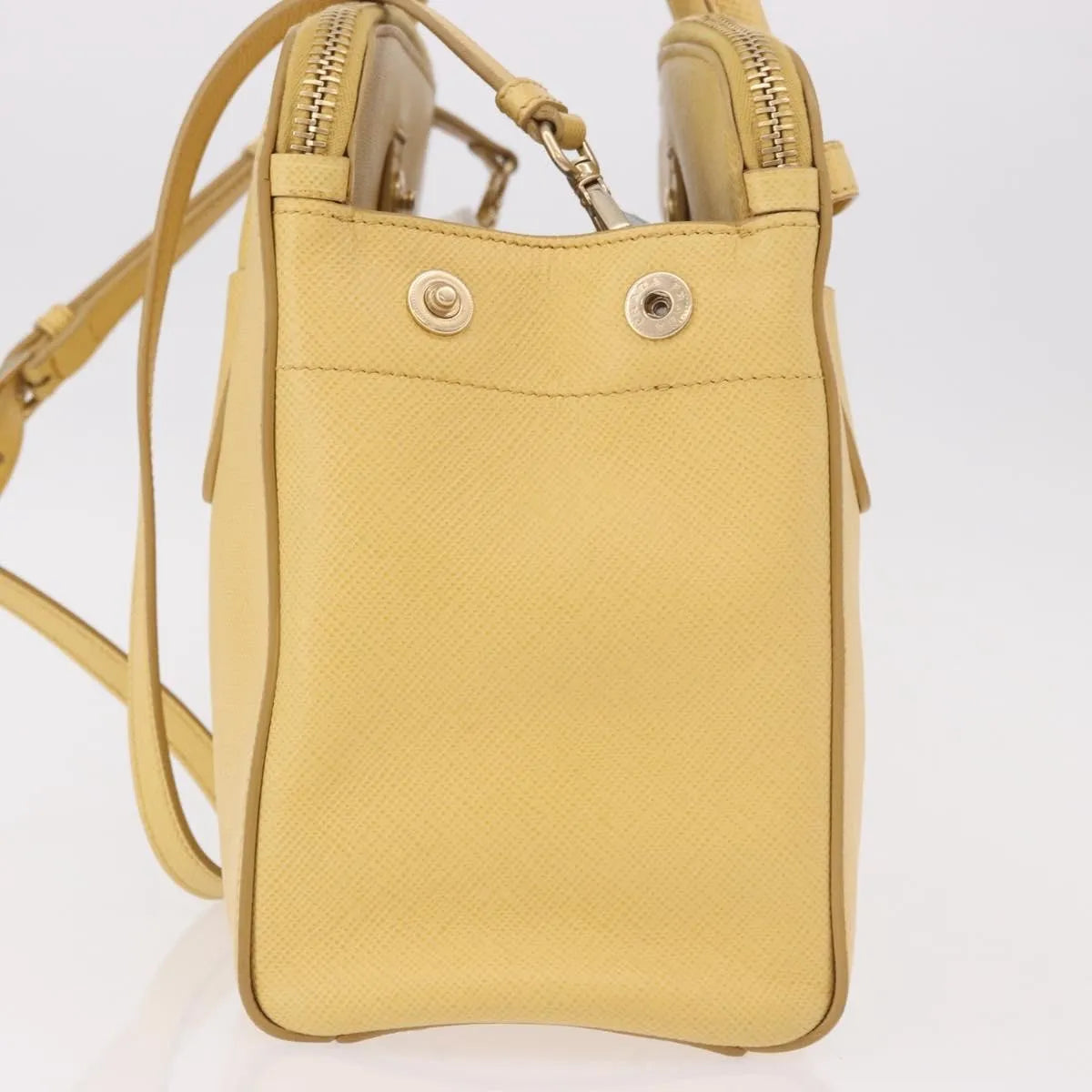 Prada Cuir Frame Double Zip Tote Saffiano Leather, Yellow, Leather, Tote Bag