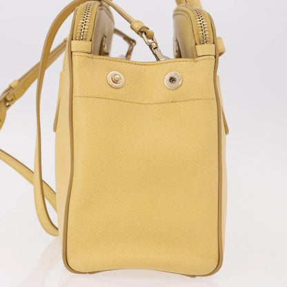 Prada Cuir Frame Double Zip Tote Saffiano Leather, Yellow, Leather, Tote Bag