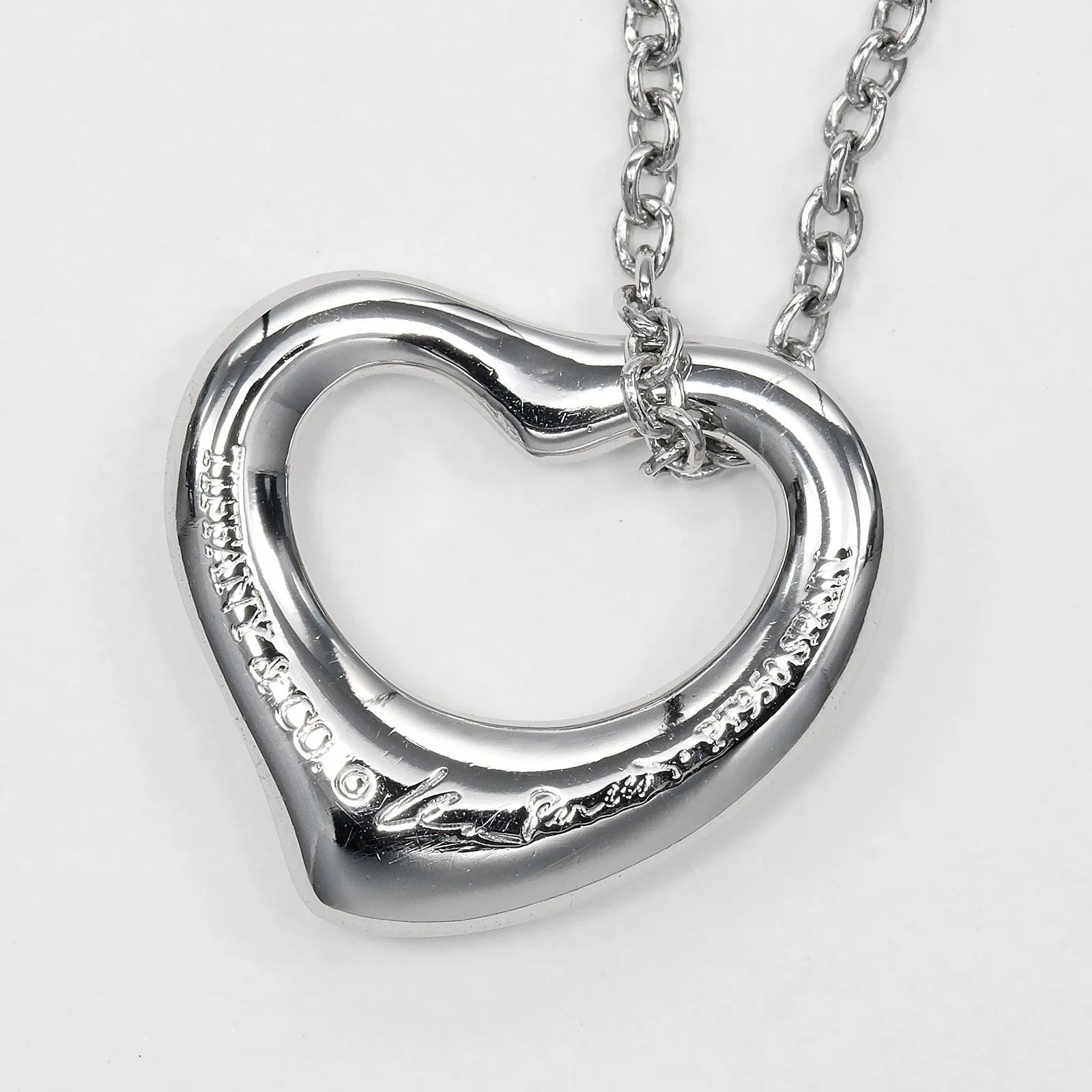 Tiffany & Co. Elsa Peretti Open Heart Pendant Platinum, Silver, Platinum, Necklace