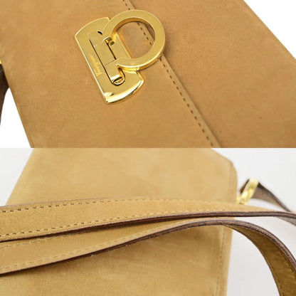 Salvatore Ferragamo Gancini Flap Suede, Beige, Suede, Shoulder Bag