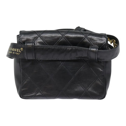 Chanel Vintage CC Flap Waist Quilted Leather, Black, Leather, Clutch