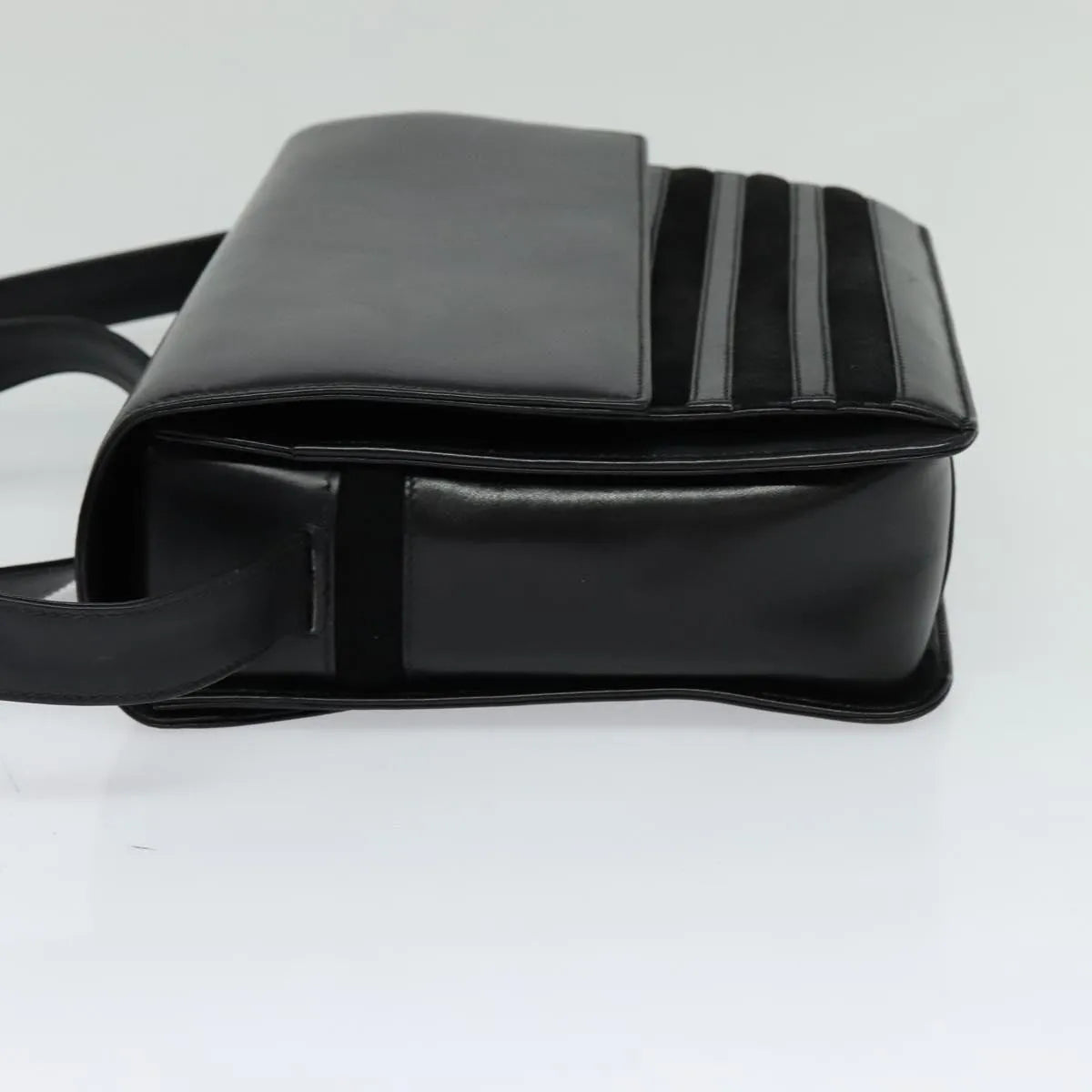 Gucci Vintage Flat Messenger Nylon and Leather, Black, Leather, Shoulder Bag