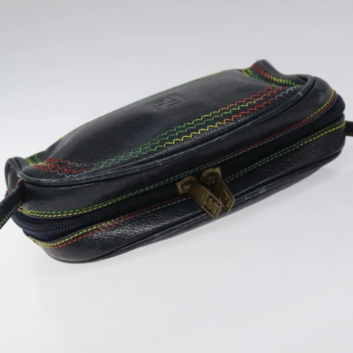 Fendi Vintage Zip Leather, Navy, Leather, Shoulder Bag