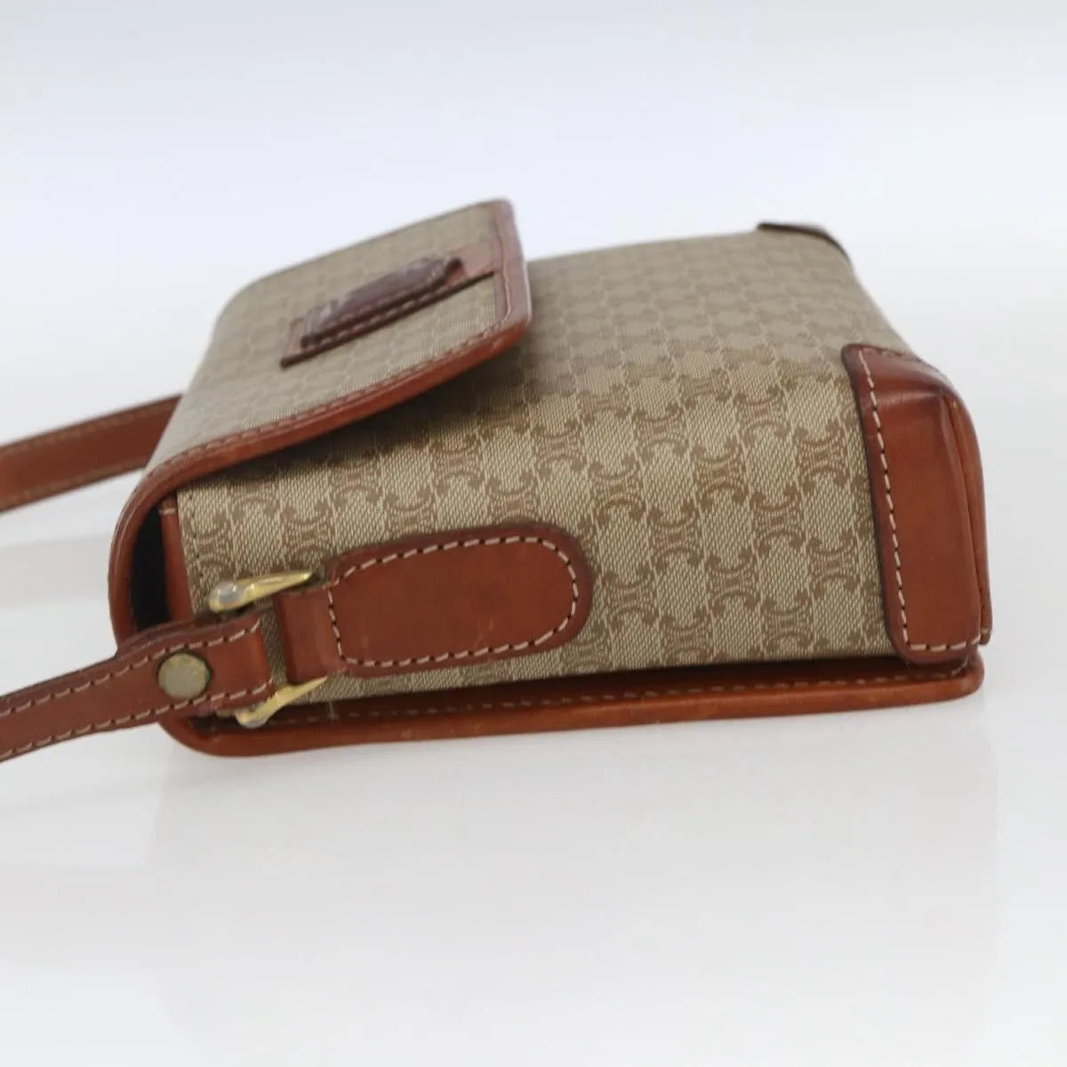 Celine Vintage Macadam Canvas and Leather, Beige, Canvas, Shoulder Bag
