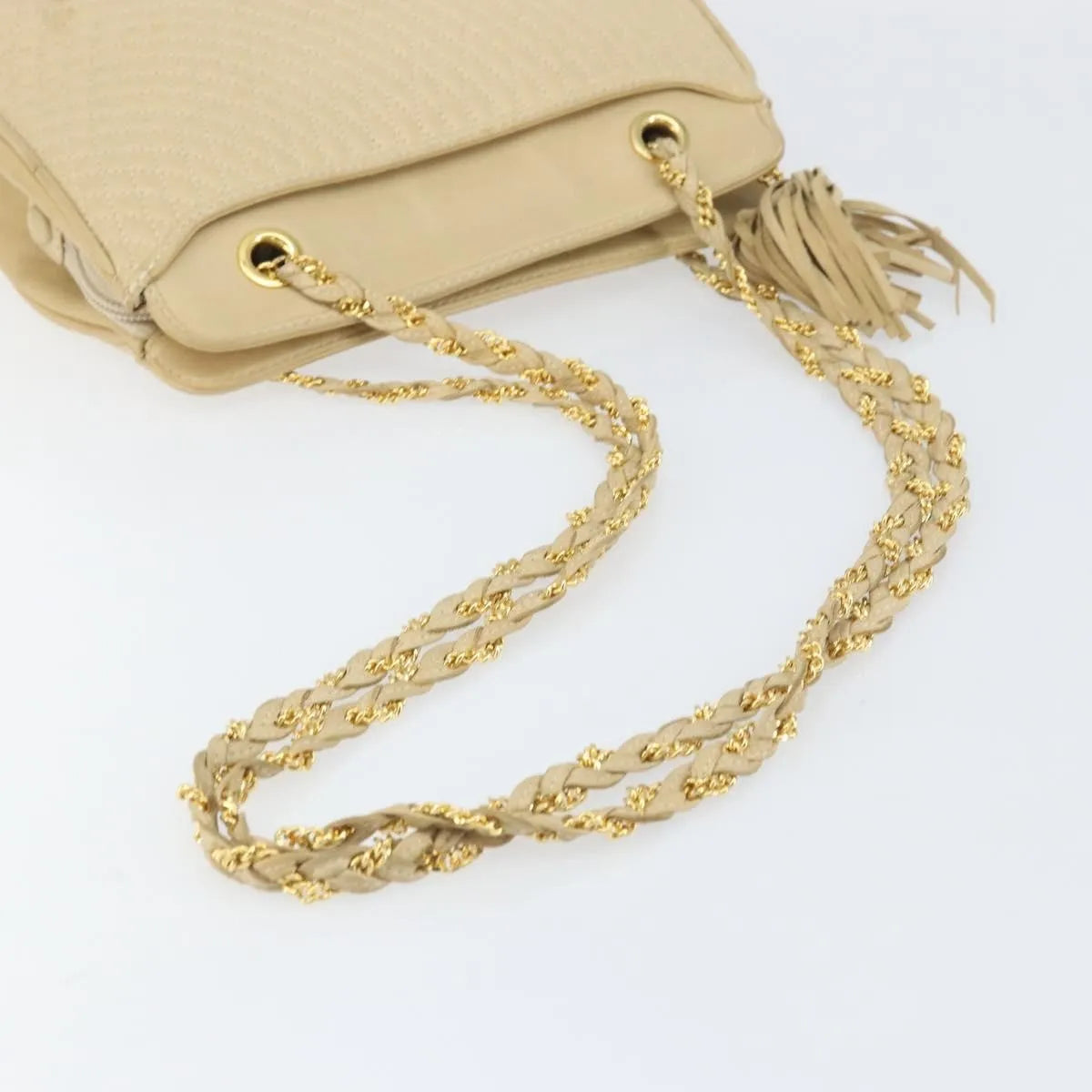 Bally Vintage Chain Quilted Leather, Beige, Leather, Shoulder Bag