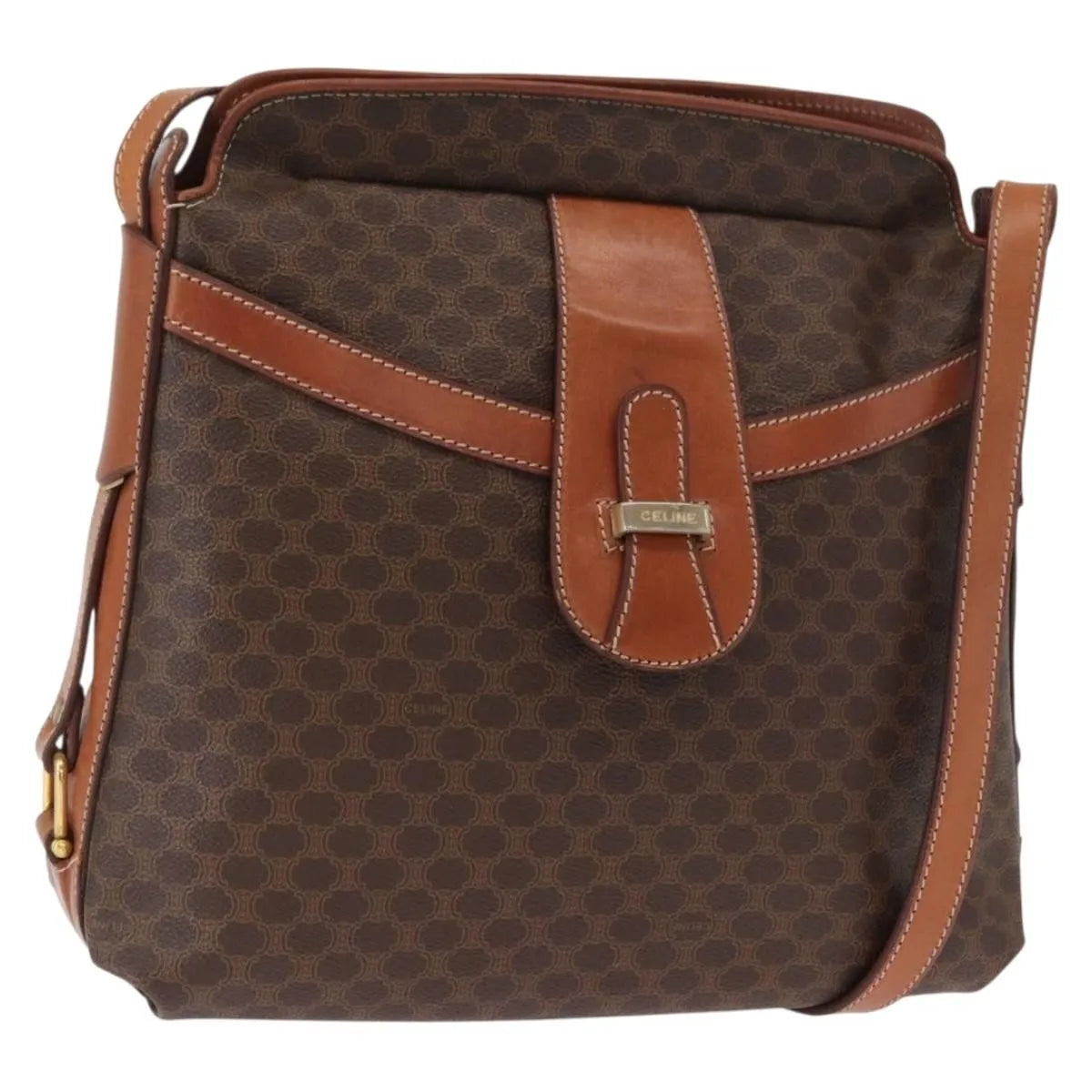 Celine Vintage Macadam Canvas and Leather, Brown, Canvas, Shoulder Bag
