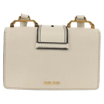 Miu Miu Madras Crystal Buckle Leather, White, Leather, Shoulder Bag