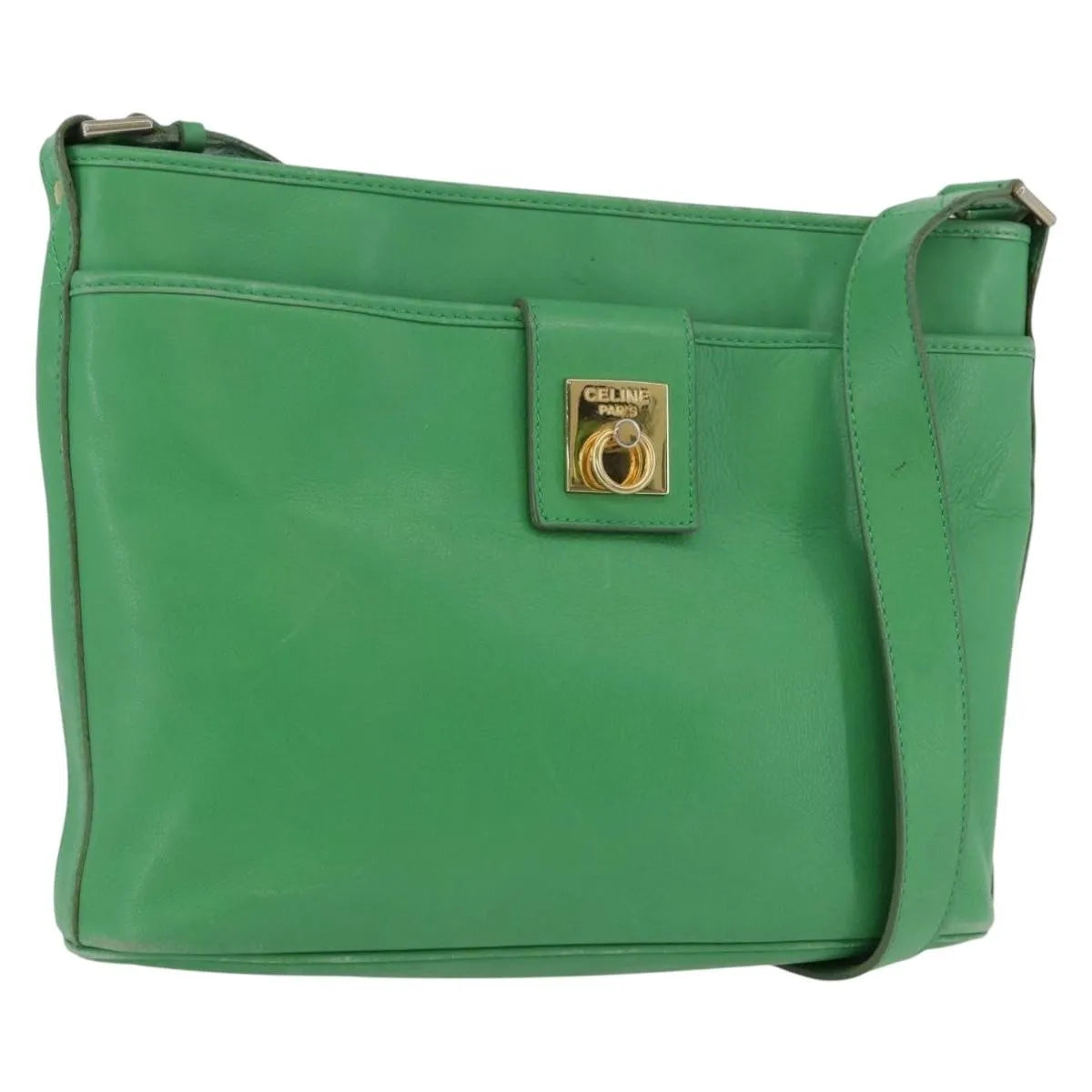 Celine Vintage Leather, Green, Leather, Shoulder Bag