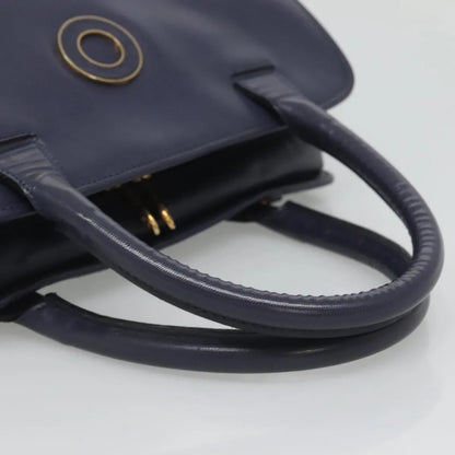 Celine Circle Logo Leather, Blue, Leather, Handbag