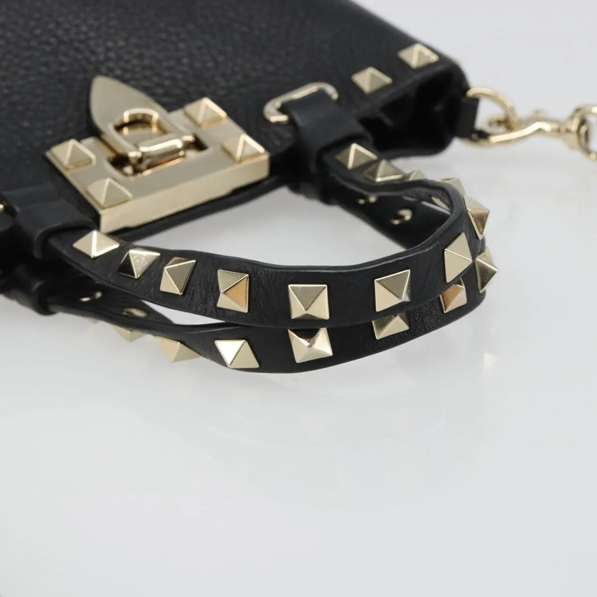 Valentino Garavani Rockstud Leather, Black, Leather, Handbag