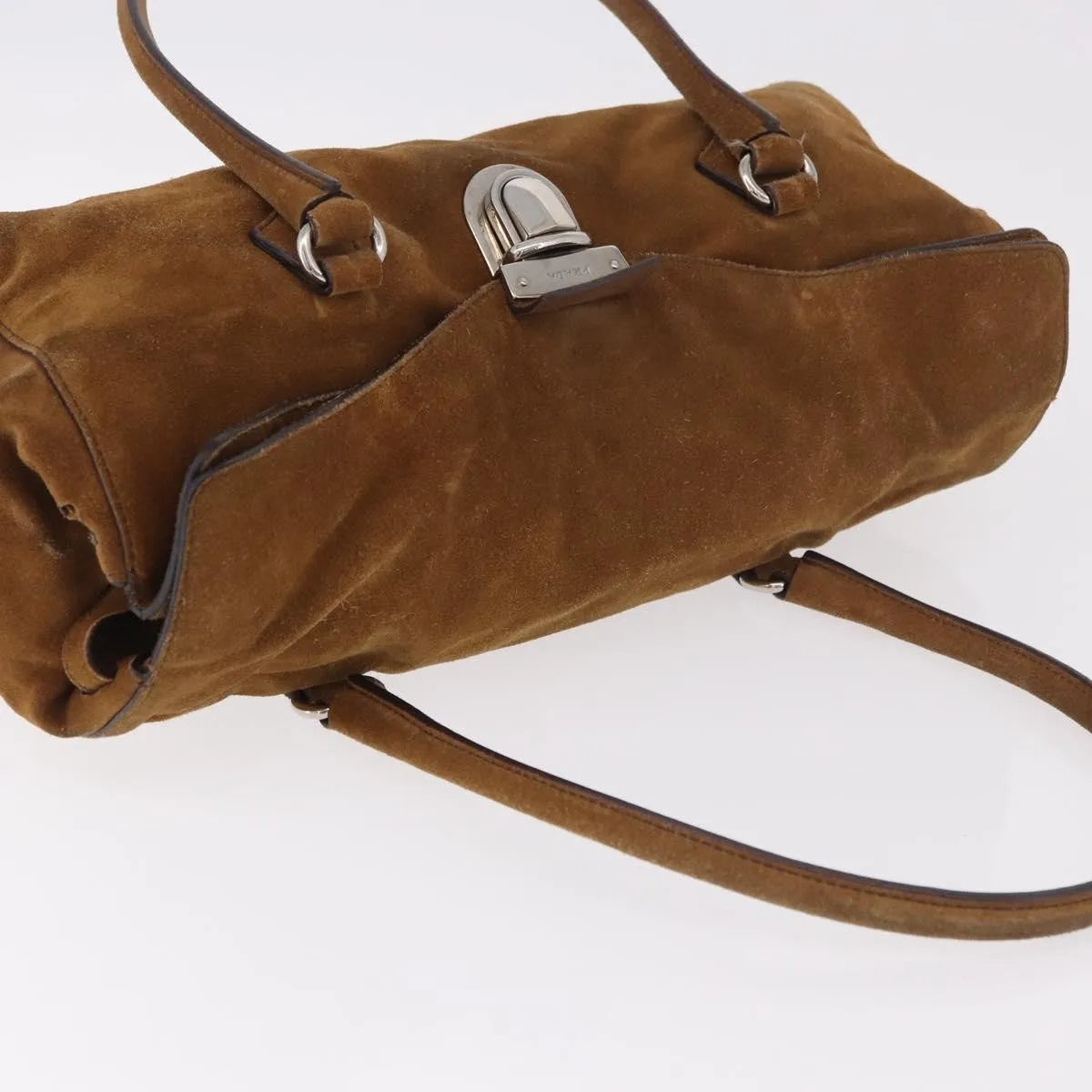 Prada Pushlock Tote Suede, Brown, Suede, Handbag