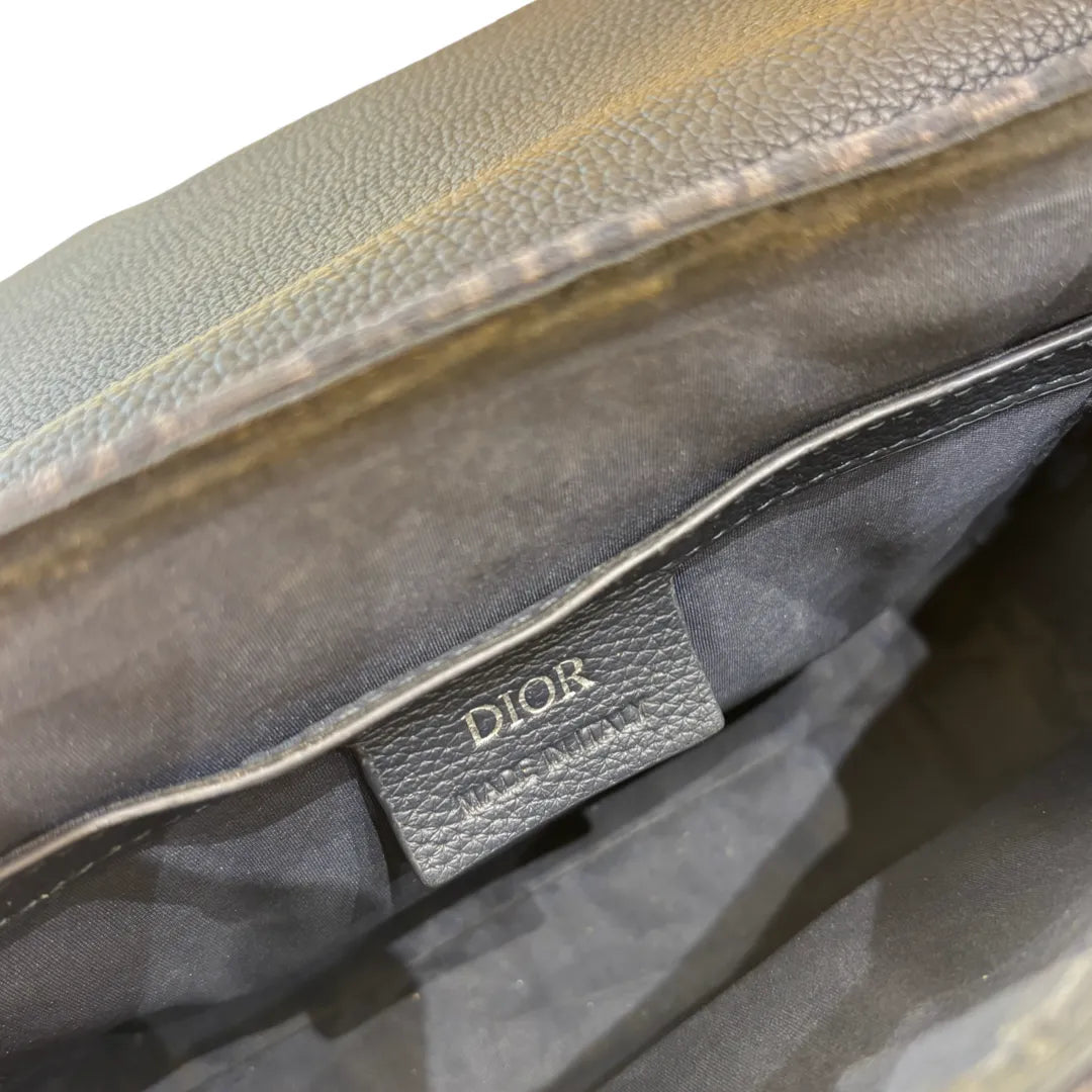 Christian Dior Saddle Flap Messenger Oblique Canvas and Leather, Blue, Canvas, Shoulder Bag