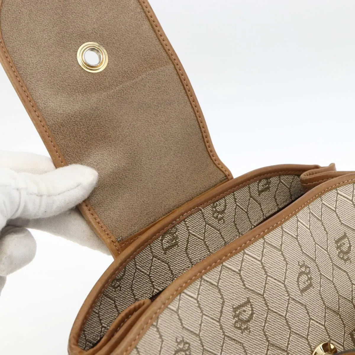 Christian Dior Vintage Honeycomb Canvas and Leather, Beige, Canvas, Shoulder Bag