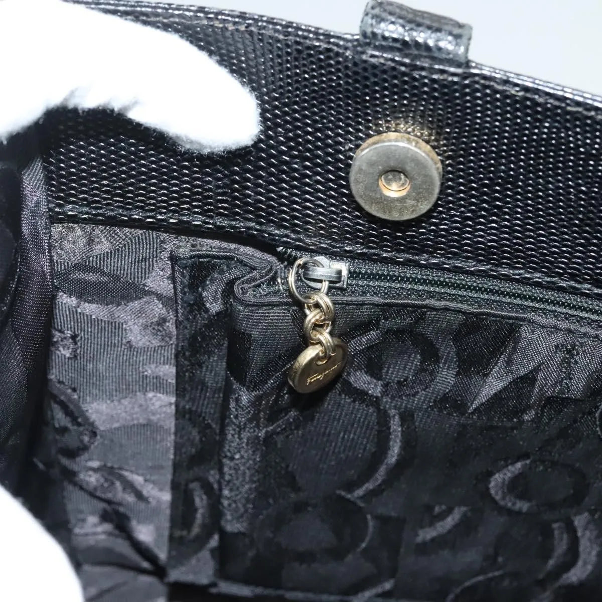 Salvatore Ferragamo Vintage Vara Bow Tote Lizard Embossed Leather, Black, Leather, Tote Bag