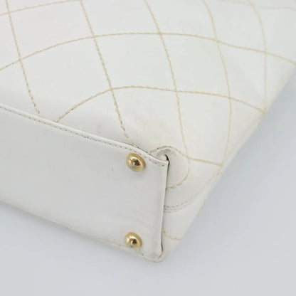 Chanel Surpique Tote Quilted Leather, White, Leather, Tote Bag