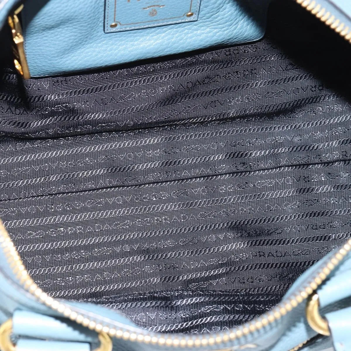 Prada Front Zip Convertible Satchel Vitello Phenix, Blue, Leather, Handbag
