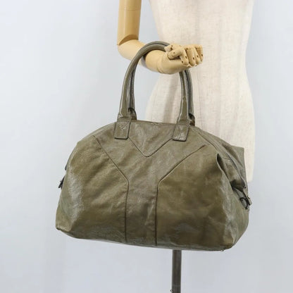 Saint Laurent Easy Y Satchel Patent, Khaki, Patent Leather, Handbag