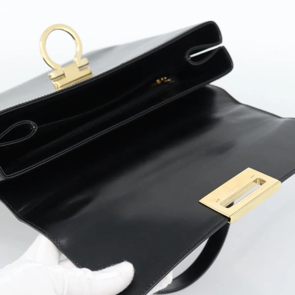 Salvatore Ferragamo Convertible Top Handle Leather, Black, Leather, Handbag