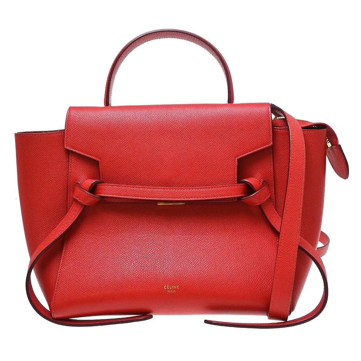 Celine Belt Calfskin, Red, Leather, Handbag