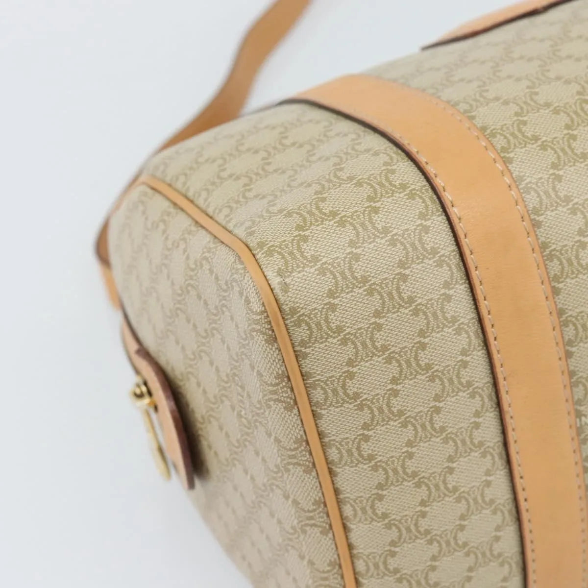 Celine Vintage Macadam Boston Canvas, Beige, Canvas, Handbag