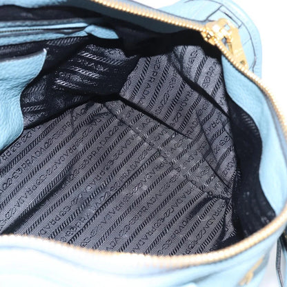 Prada Front Zip Convertible Satchel Vitello Phenix, Blue, Leather, Handbag