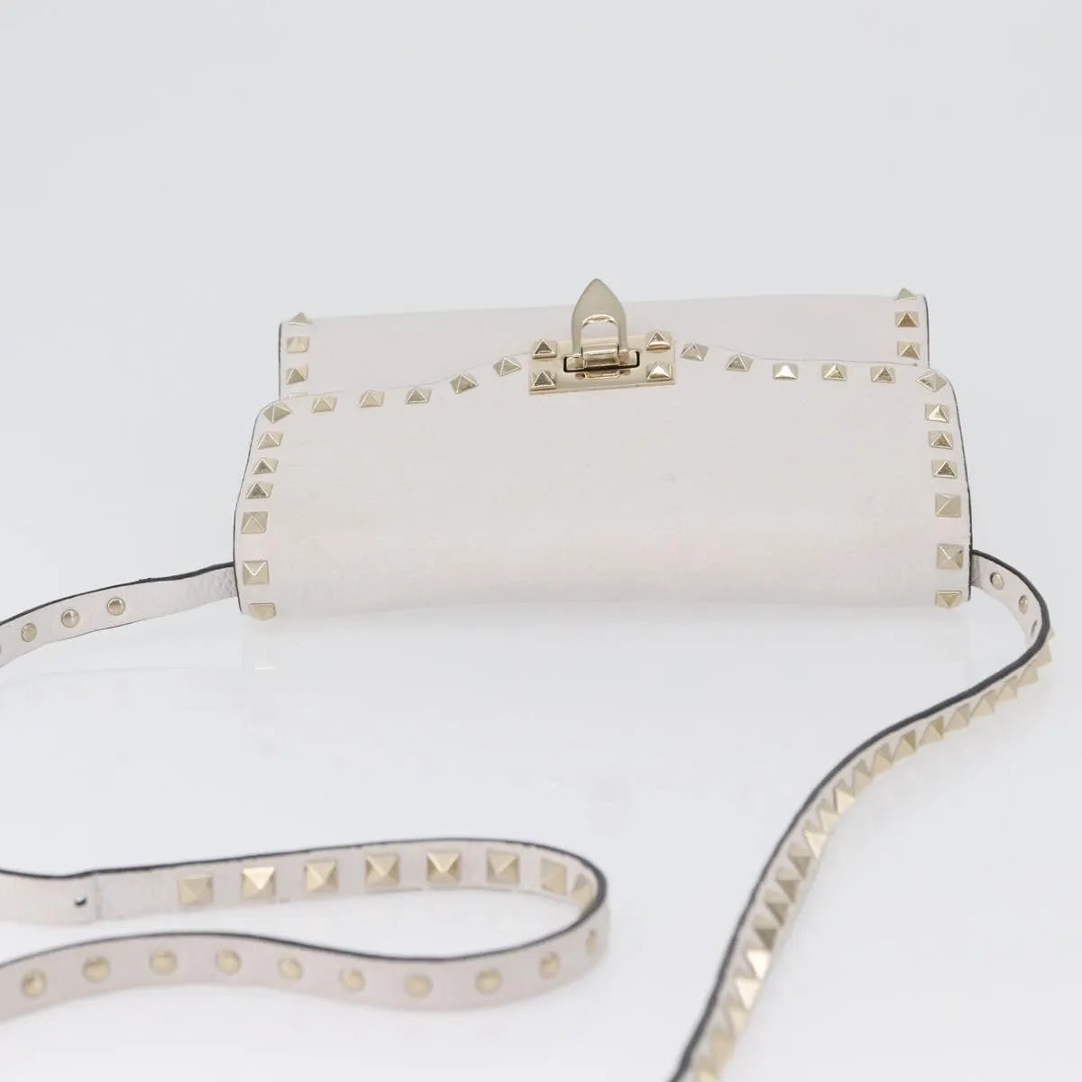 Valentino Garavani Rockstud Flip Lock Flap Leather, White_gold, Leather, Shoulder Bag