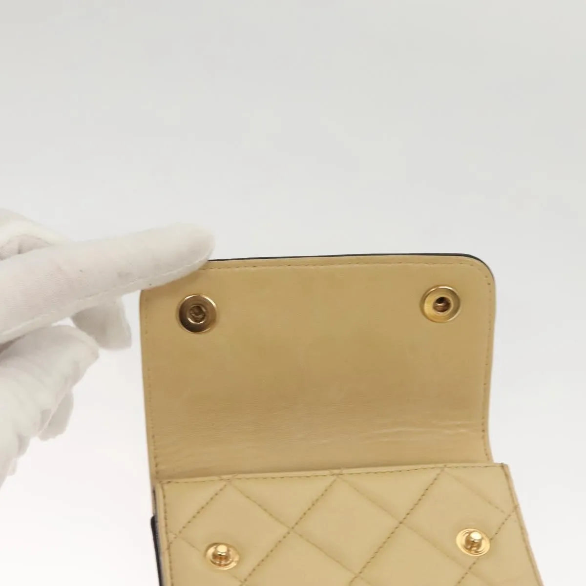 Chanel Vintage Button Waist Quilted Lambskin, Beige, Leather, Handbag