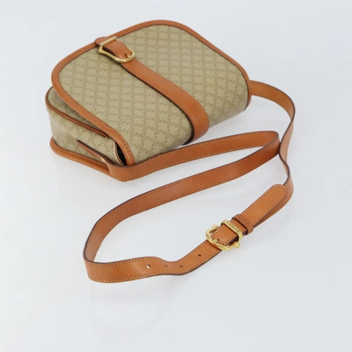 Celine Vintage Macadam Canvas and Leather, Beige, Canvas, Shoulder Bag