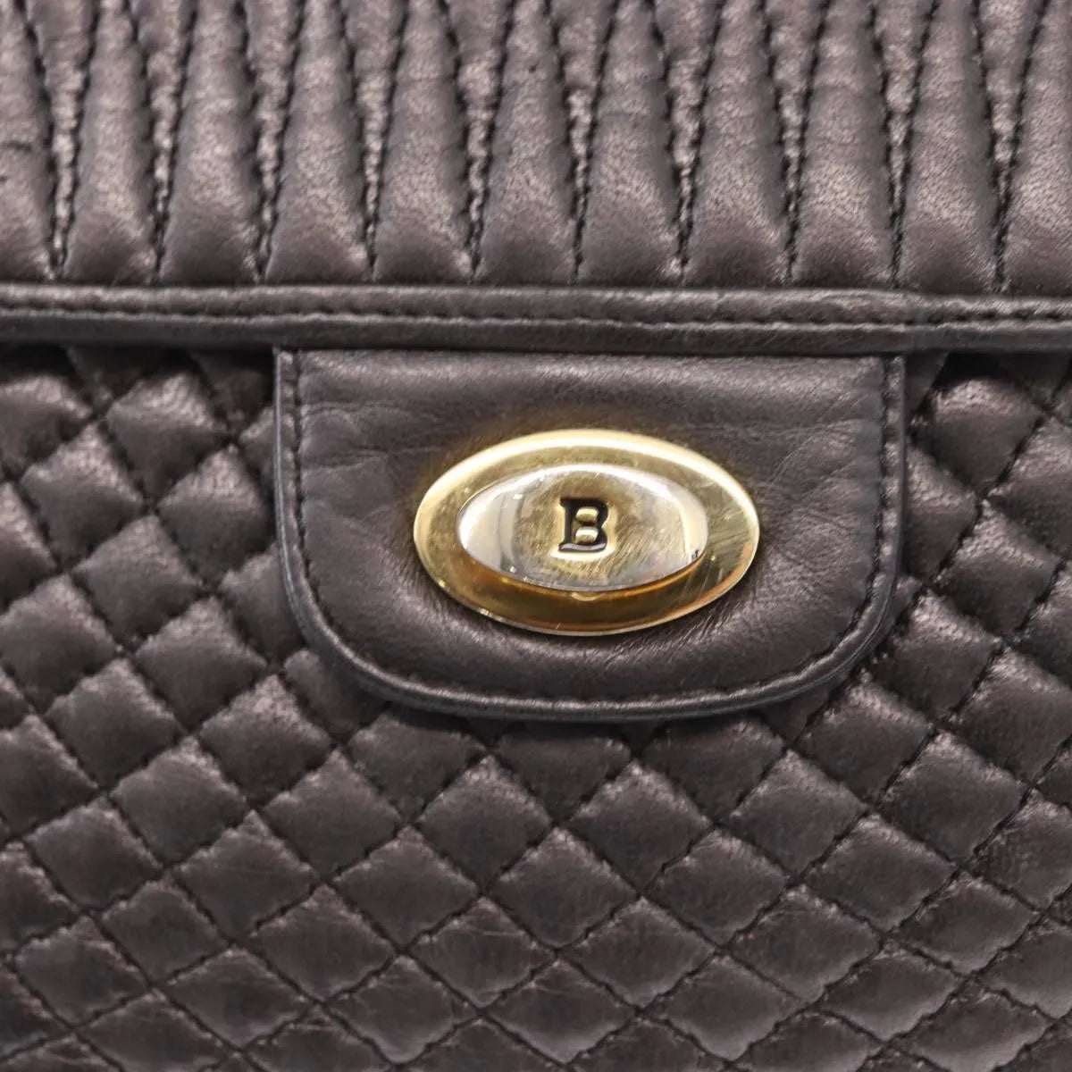 Bally Vintage Chain Quilted Leather, Black, Leather, Shoulder Bag
