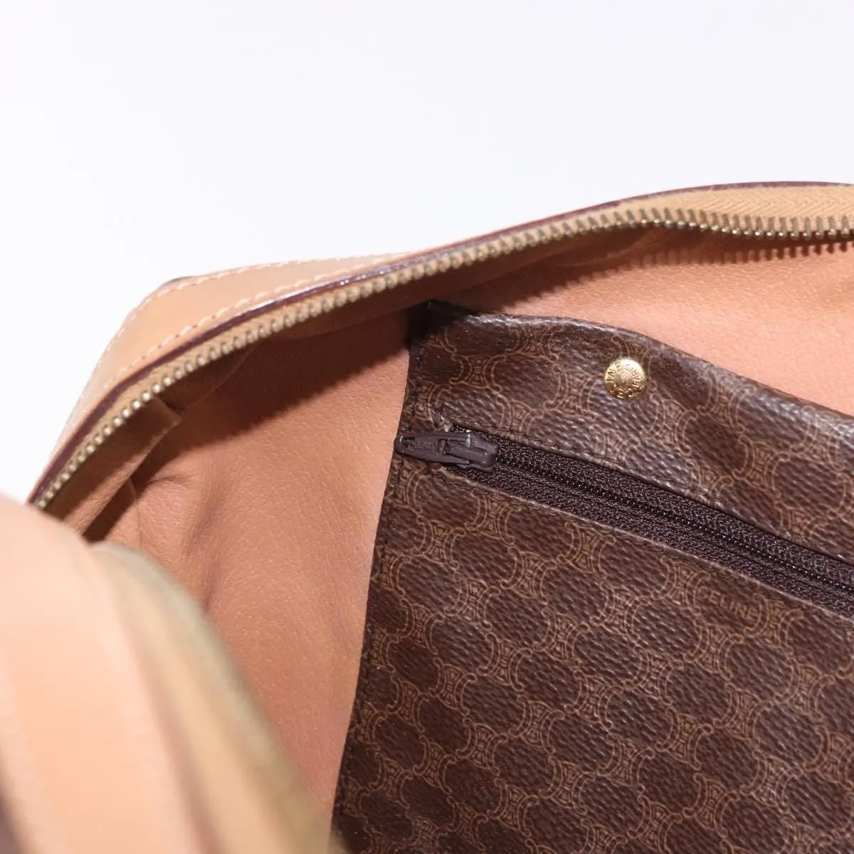 Celine Vintage Macadam Boston Canvas and Leather, Brown, PVC, Handbag
