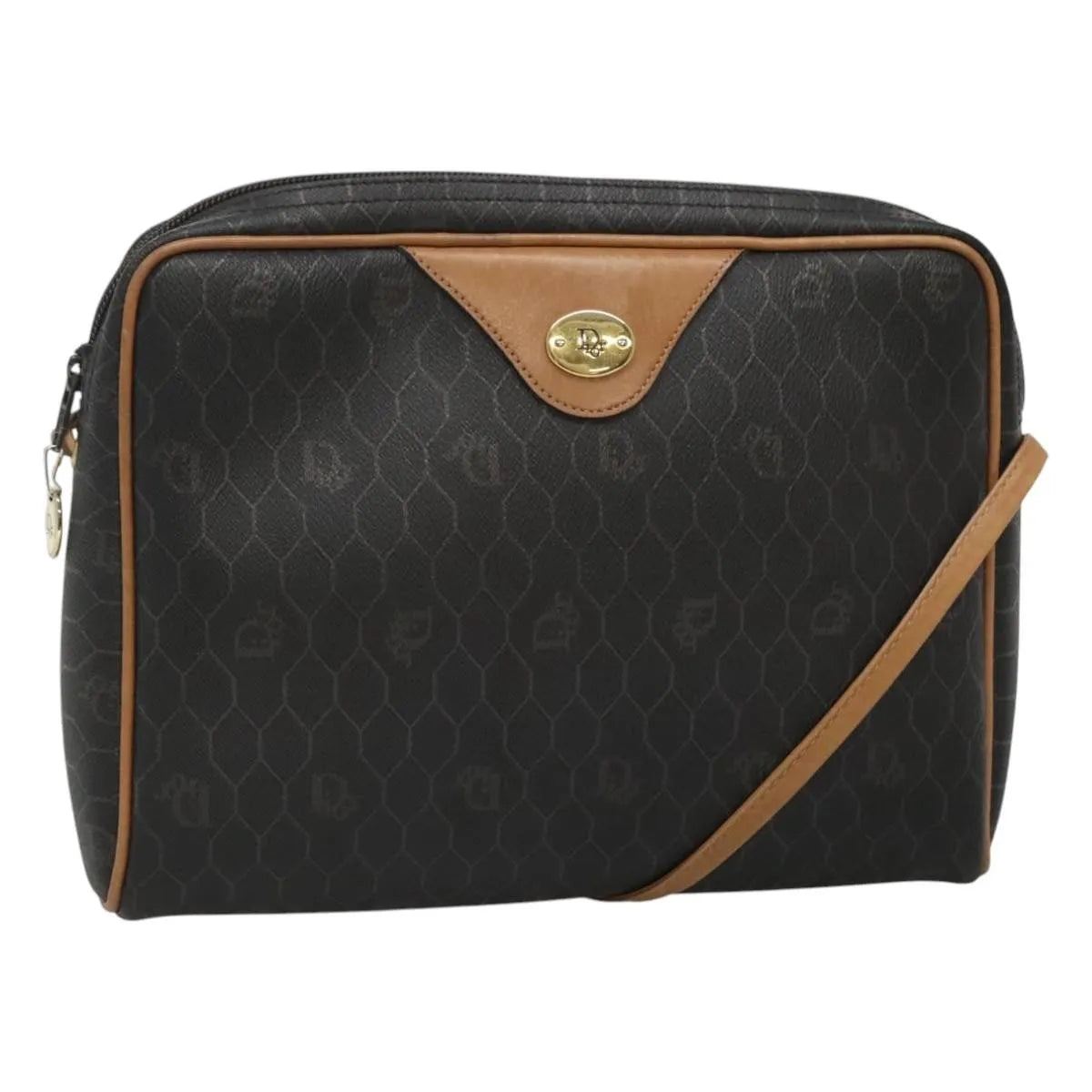 Christian Dior Vintage Honeycomb Canvas and Leather, Black, Canvas, Shoulder Bag