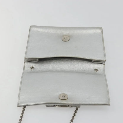 Salvatore Ferragamo Vara Chain Flap Leather, Silver, Leather, Shoulder Bag